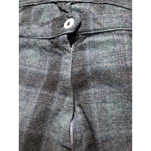 Vintage 70s 80s Blue Plaid Wool A-Line Skirt Side Zip Knee Length W 34" Women - Picture 2 of 8